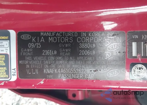 2016 Kia Forte Lx из США, поврежденный, VIN KNAFK4A61G5526226